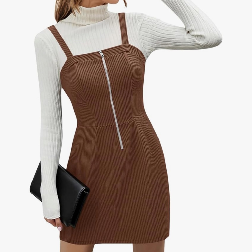 Elegant Brown Ribbed Mini Dress